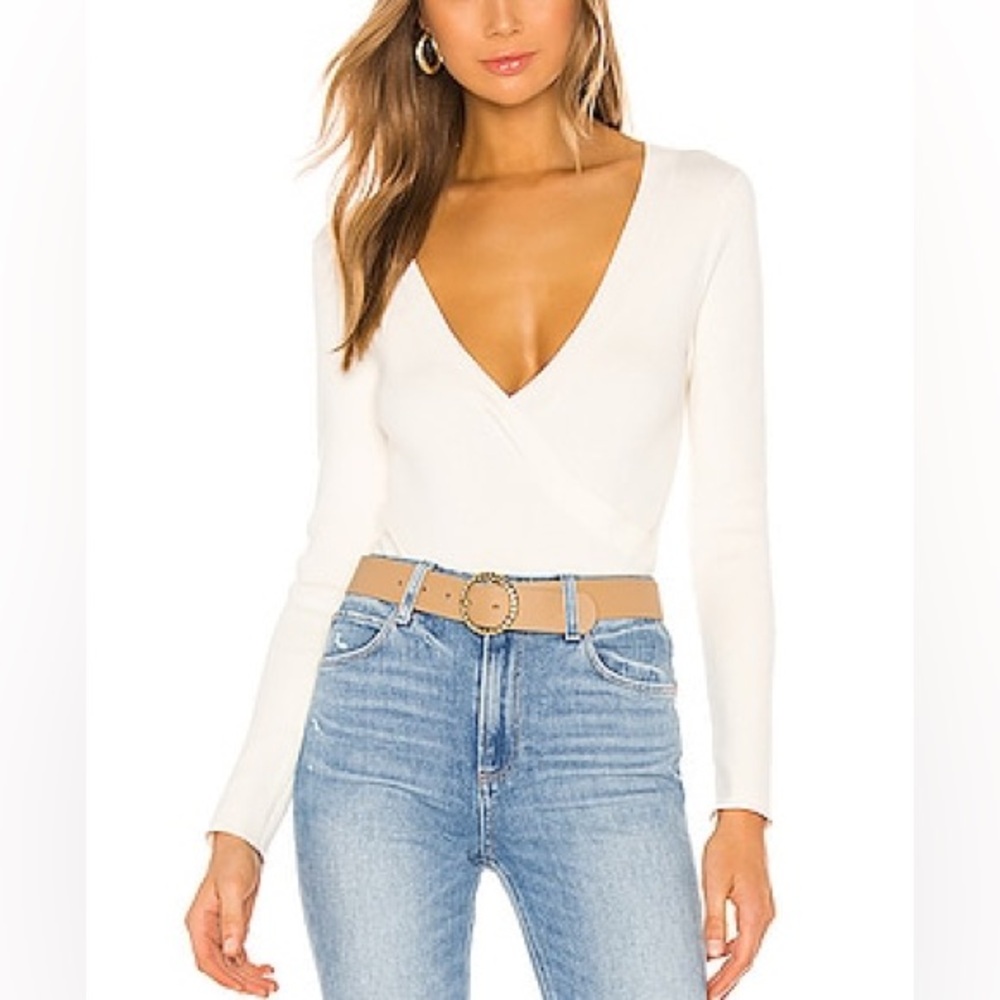 NWT One Gray Day Cedric Long Sleeve Surplice Cream Bodysuit Size Large.